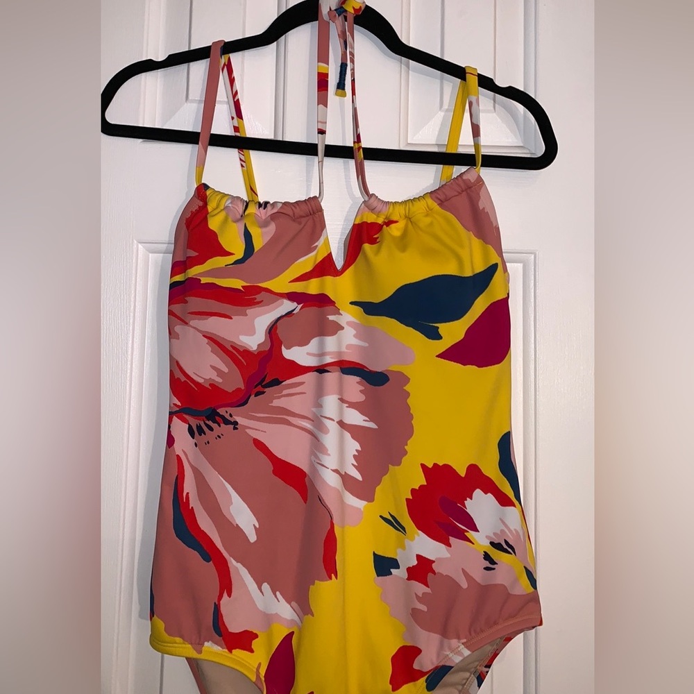 Kona Sol One Piece Swimsuit lined bathing suit, in Yellow Red Blue Pink & White - Picture 2 of 10